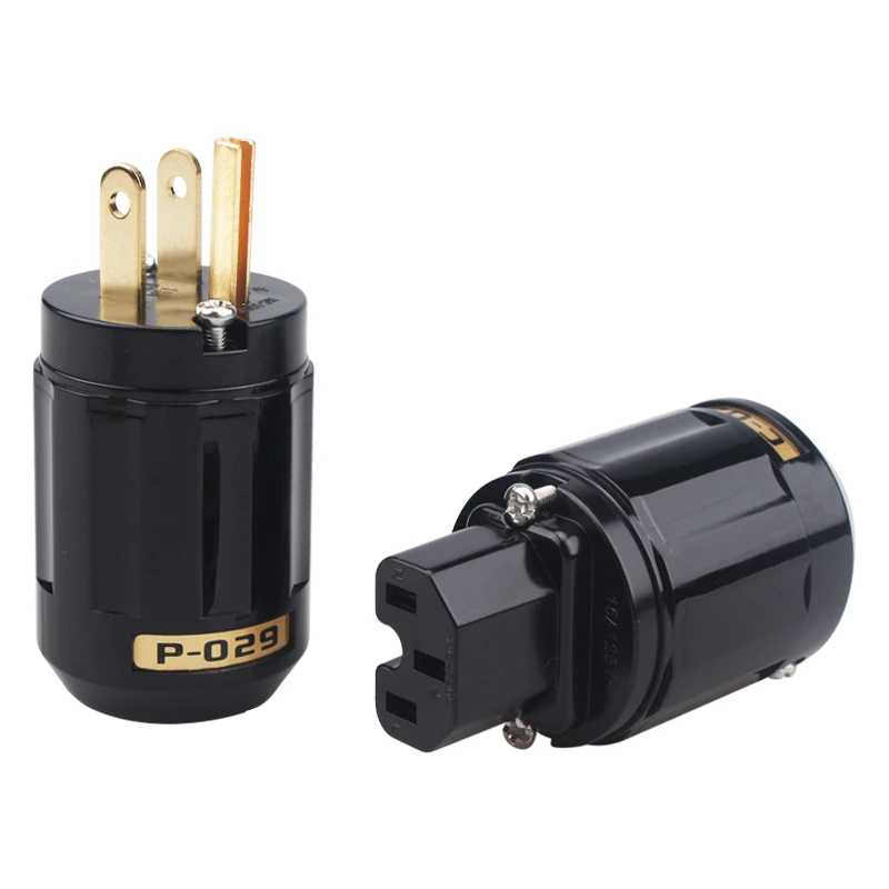 24K Gold Plated Copper US Power Plug P079 C029 IEC Connector for DIY HiFi Audio Amplifier Power Cable