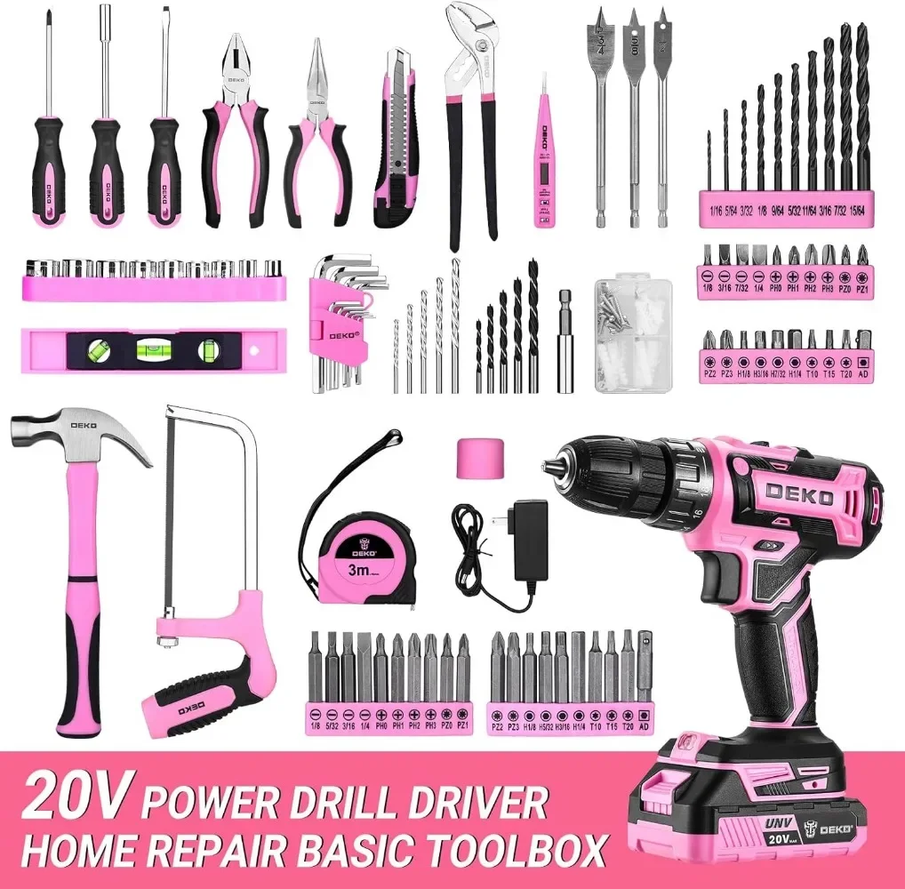 20V Cordless Power Drill Tool Box with Battery Electric Drill Driver for Men Home Hand Repair Basic Tools Sets