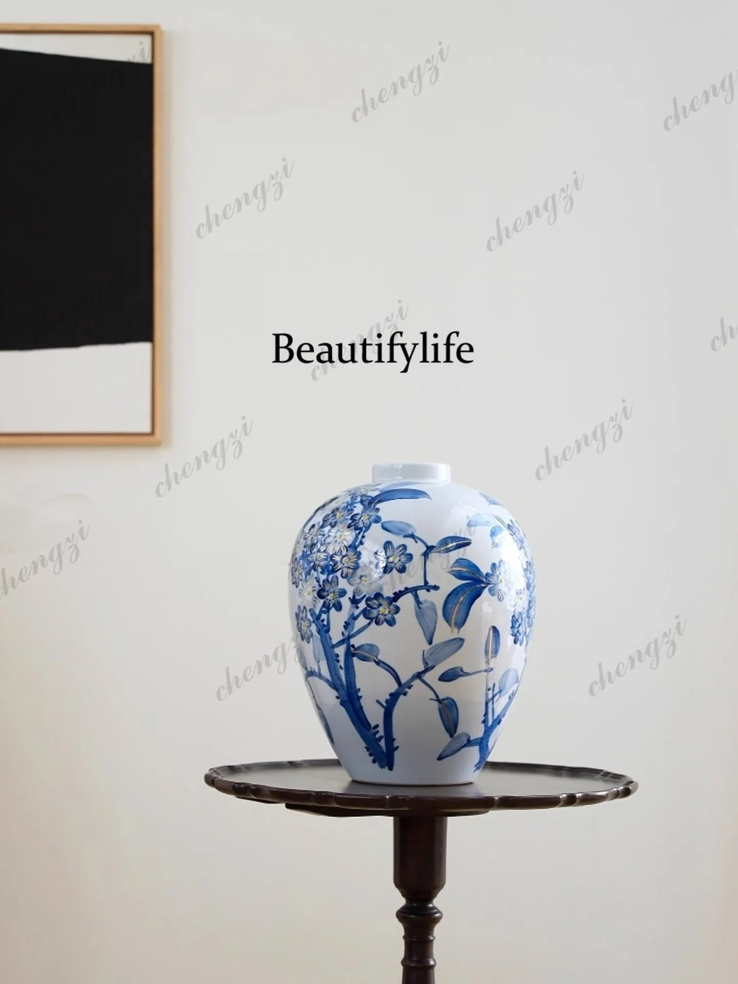 Chinese ceramic vase blue and white porcelain ornament retro ceramic pot hydroponic utensils light luxury high sense
