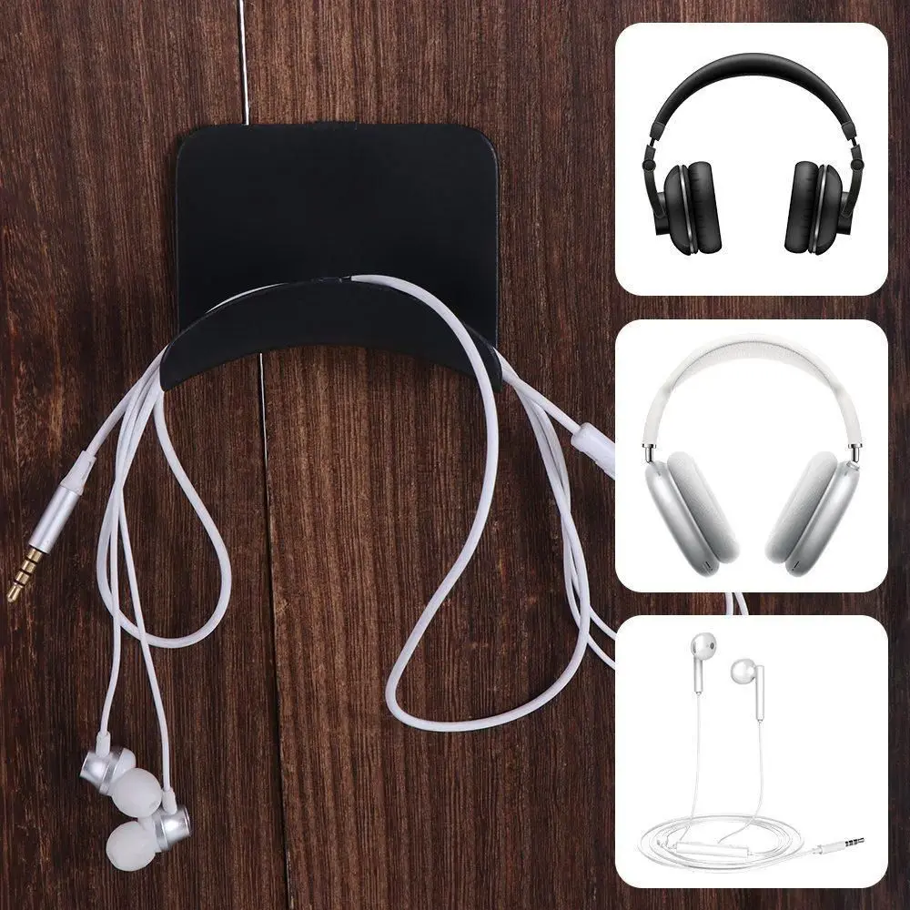 10pcs Storage Rack Punch-free Headphone Bracket Universal Wall Mounted Headphone Stand Adhesive Damage-Free Headset Holder Home