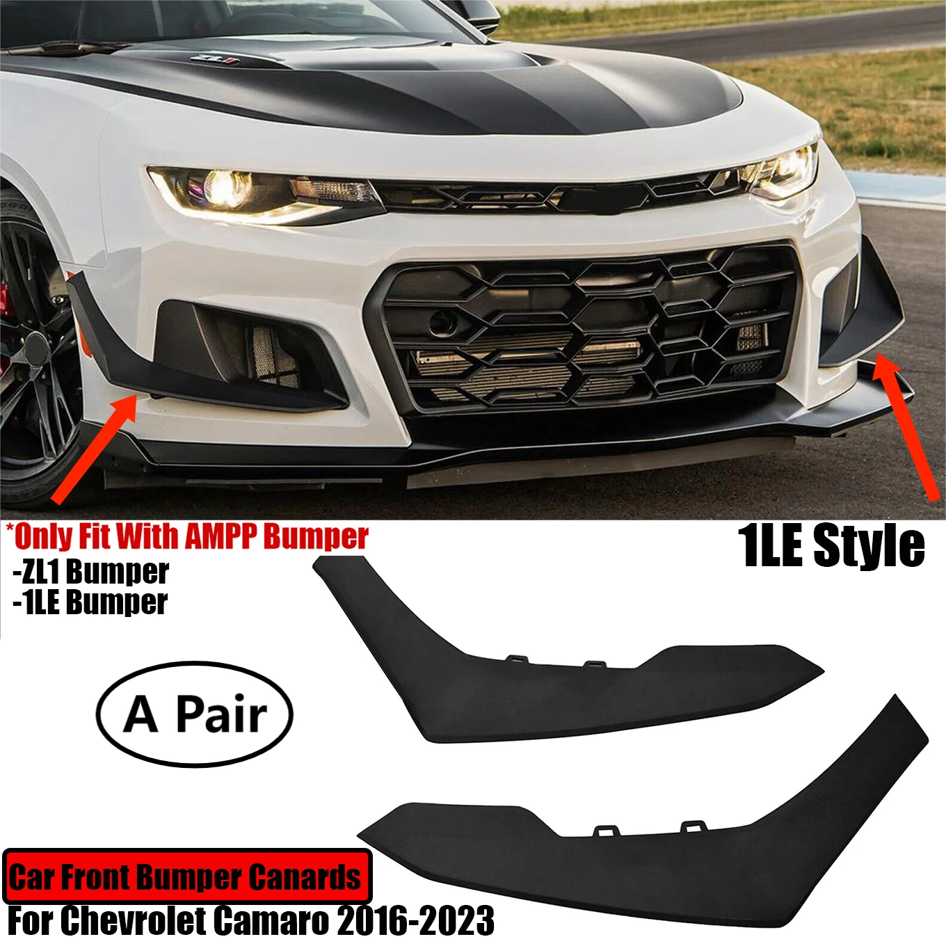 

For Chevrolet Camaro 2016-2023 Car Front Bumper Corner Side Splitter Canards Dive Planes Bodykit AMPP Bumper 1LE Style 2 PCS