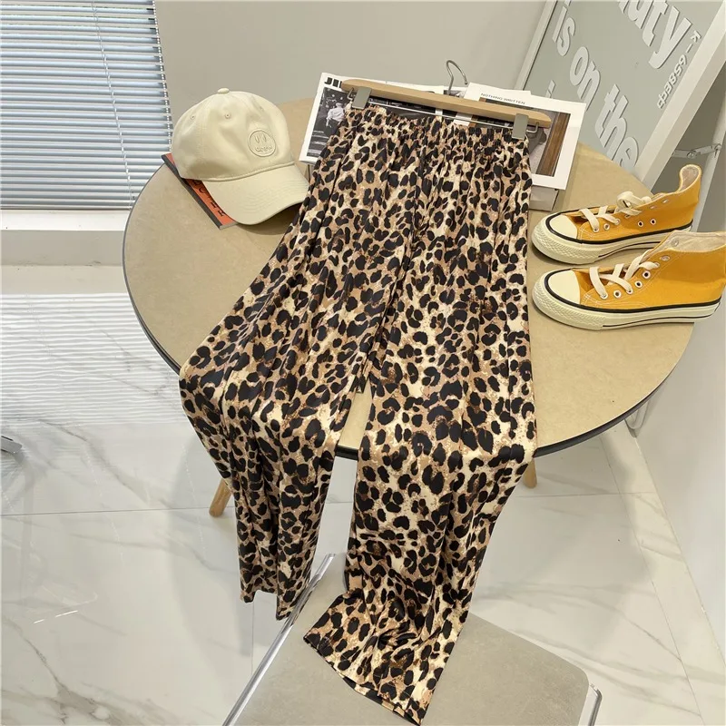 여름 얇은 와이드 레그 팬츠 여성용 아이스 실크 드레이프 캐주얼 롱 팬츠 하이웨이스트 다용도 시원한 빠른 건조 바지