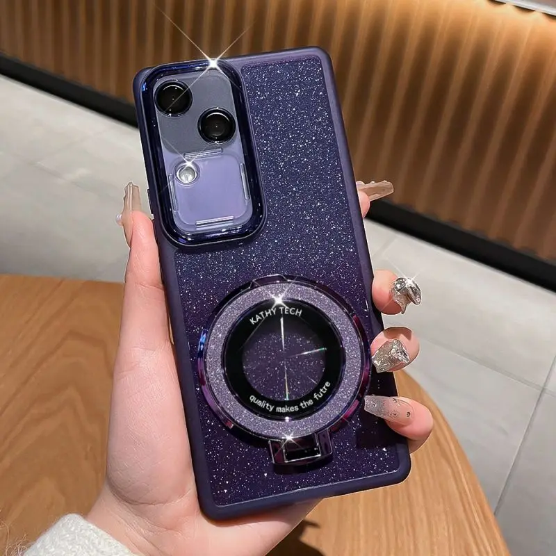 For VIVO V30 Pro Case Soft Glitter With Ring Stand Lens Protective Back Cover Case For VIVO V30 V30Pro Full Cove Phone Shell