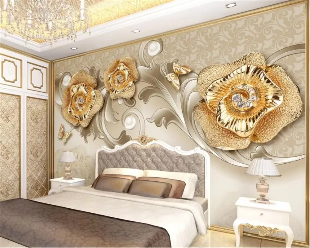 

Custom wallpaper mural 3d exquisite European Golden Rose Butterfly TV background wall 3d wallpaper papel de parede