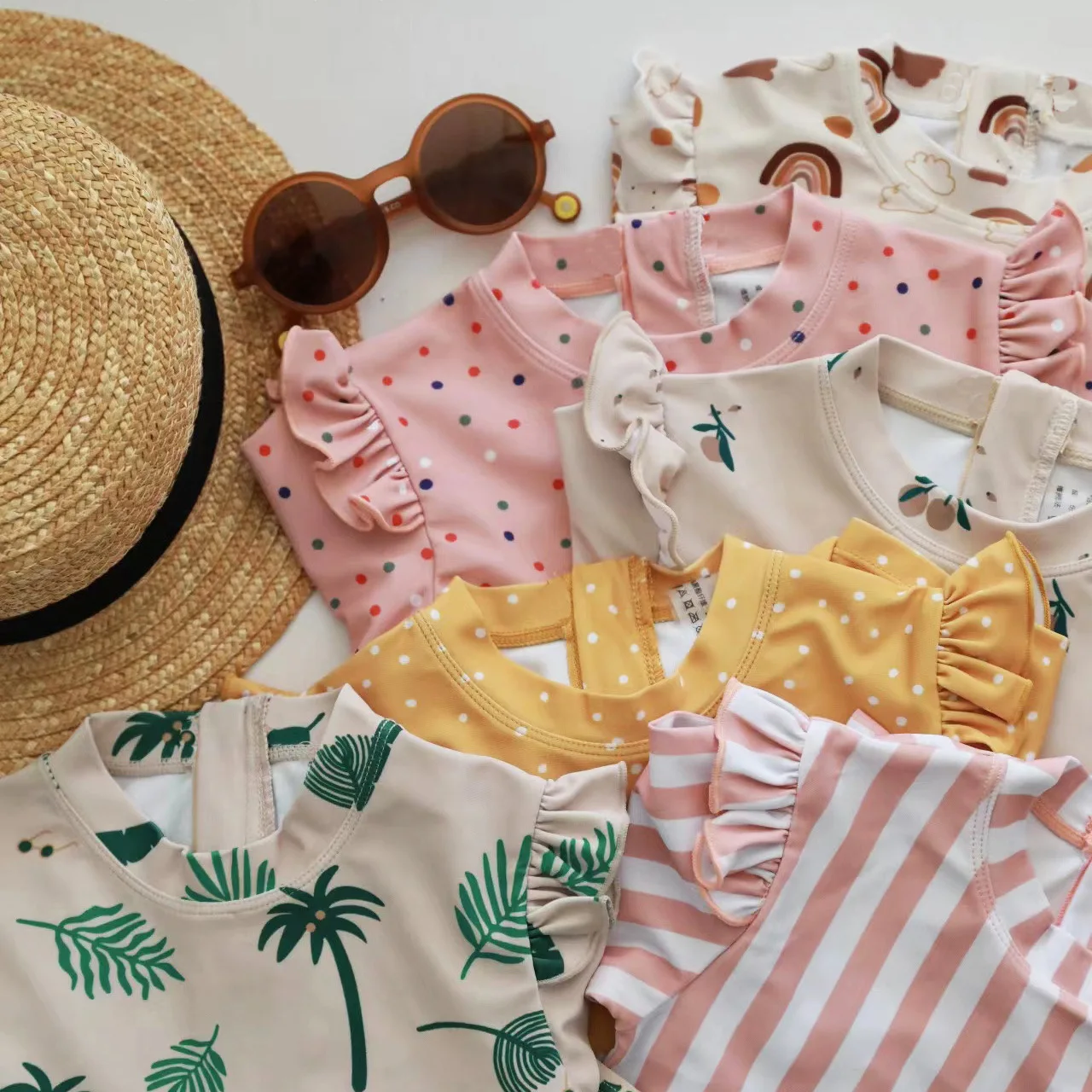 Girls Instagram Floral One Piece Swimsuit 2026 Summer Long Sleeved Sunscreen Swimsuit Beach Swimsuit