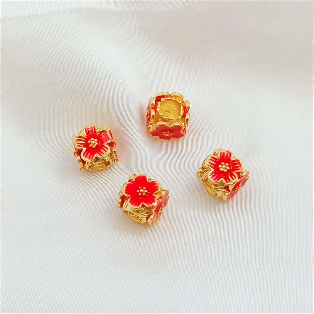 18K Gold-plated Zirconium-inlaid Oil-dripping Red Festive Peach Blossom Chinese Knot Lotus with Hollowed-out Beaded Ornaments view 4
