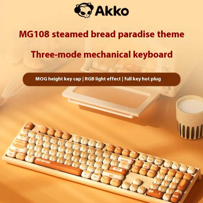 

Akko Steamed Bread Paradise Tri-Mode Mechanical Keyboard Mg108b Hot Plug Rgb Piano Shaft Small Mushrooms Are Highly Versatile