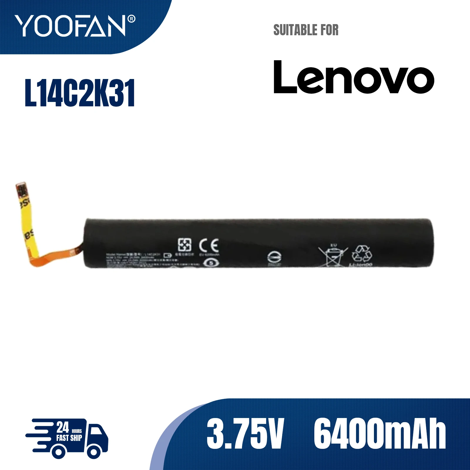 

Аккумулятор YOOFAN L14C2K31 L14D2K31, 3,75 В, 24 Вт/ч, 6400 мАч, для Lenovo Yoga Tablet 2-830L 2-830LC 2-830F 2-851F Series