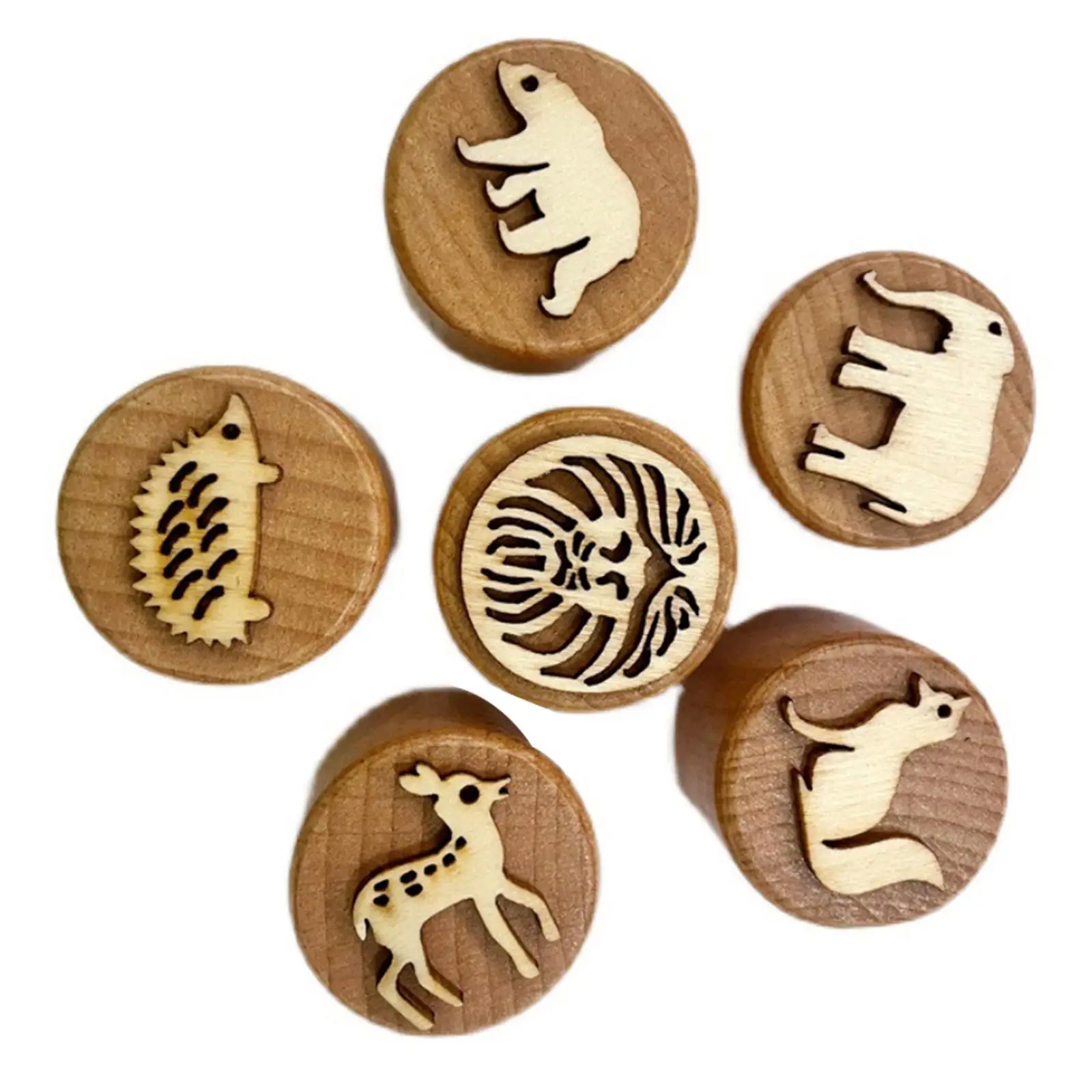 6Pcs Wooden Stamps for Kids DIY Craft Montessori Toys Clay Pottery Stamps