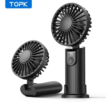 Topk-Ventilador Portátil de Mão, USB Recarregável, Dobrável, Pessoal, Viagem, Display Digital, Secretária, 5000mAh, 3 em 1