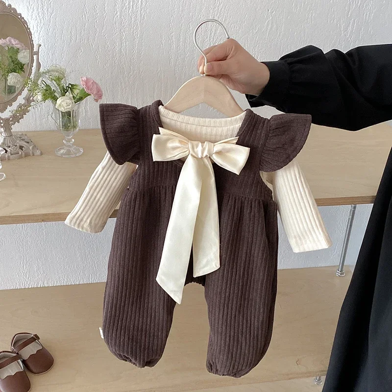 2025 New Autumn 0-3Yrs Children Clothes Set Long Sleeved T-shirt+Sleeveless Jumpsuit Toddler Baby Girl Clothes Suit