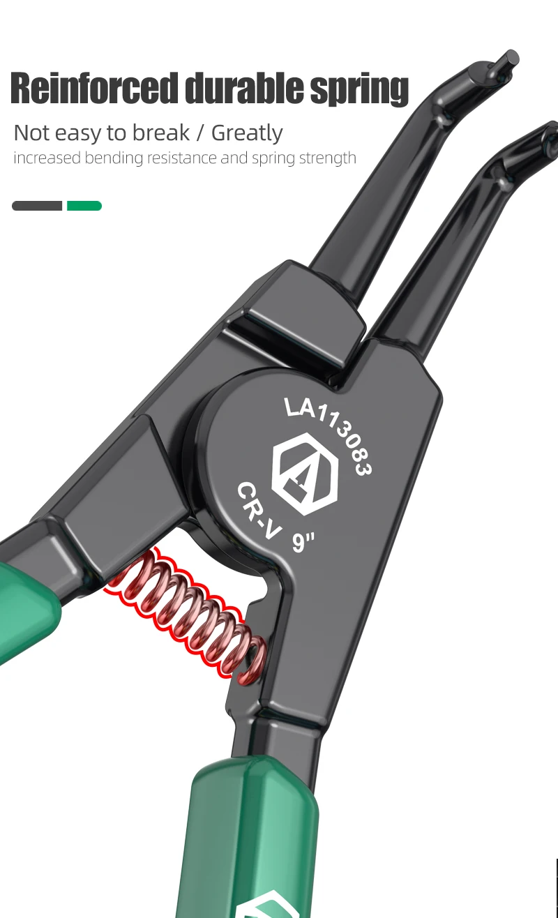 LAOA 9-Zoll-Sicherungsringzange aus CR-V-Stahl mit geraden/gebogenen Spitzen für 40-100 mm, Autoreparaturwerkzeuge – Detail 15