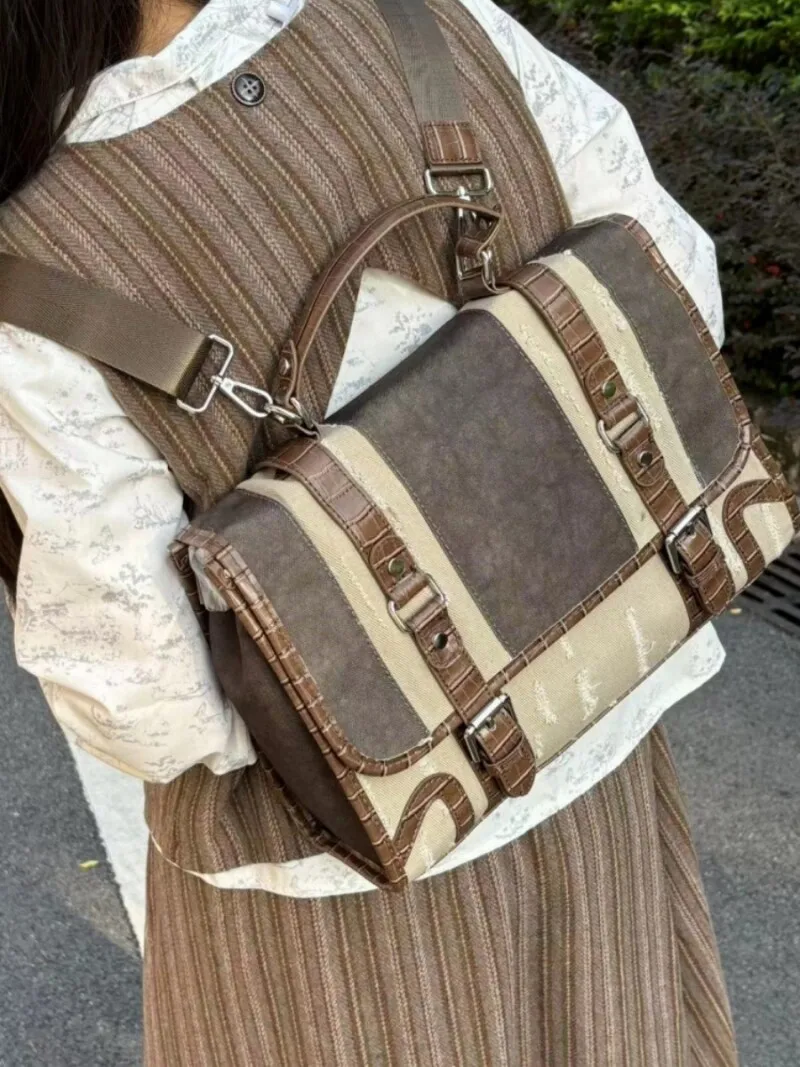 2026 Summer New Retro Subculture Splicing Backpack Women's Large-capacity Commuting Laptop Bags Backpack for Female