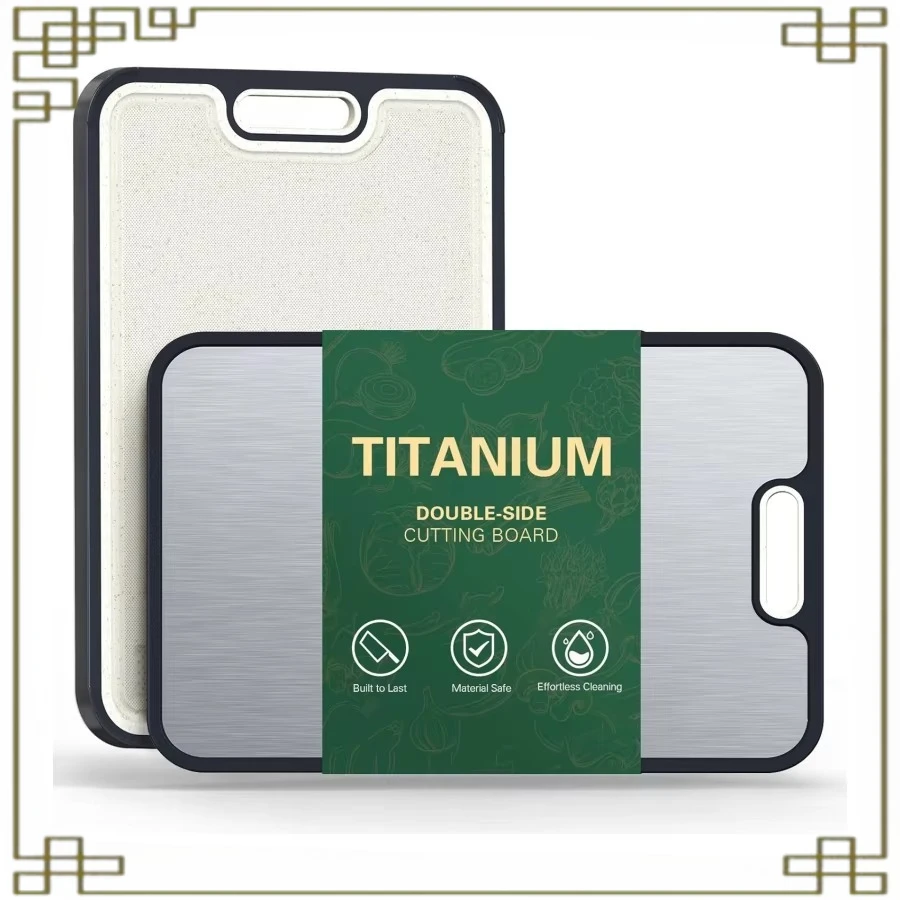 

Двусторонняя титановая разделочная доска — нескользящая конструкция с пазом для сока и ручками — идеальный кухонный подарок