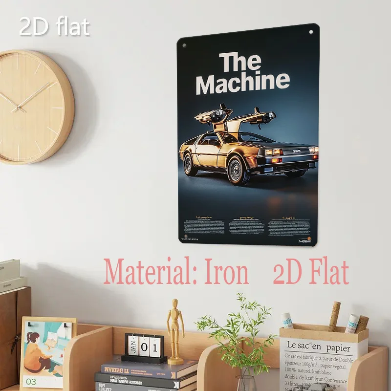Back to the Future DeLorean Time Machine Metal Wall Art Sign -  Iron Retro Sci-Fi Decor for Home, Garage, Office - Vintage Mov