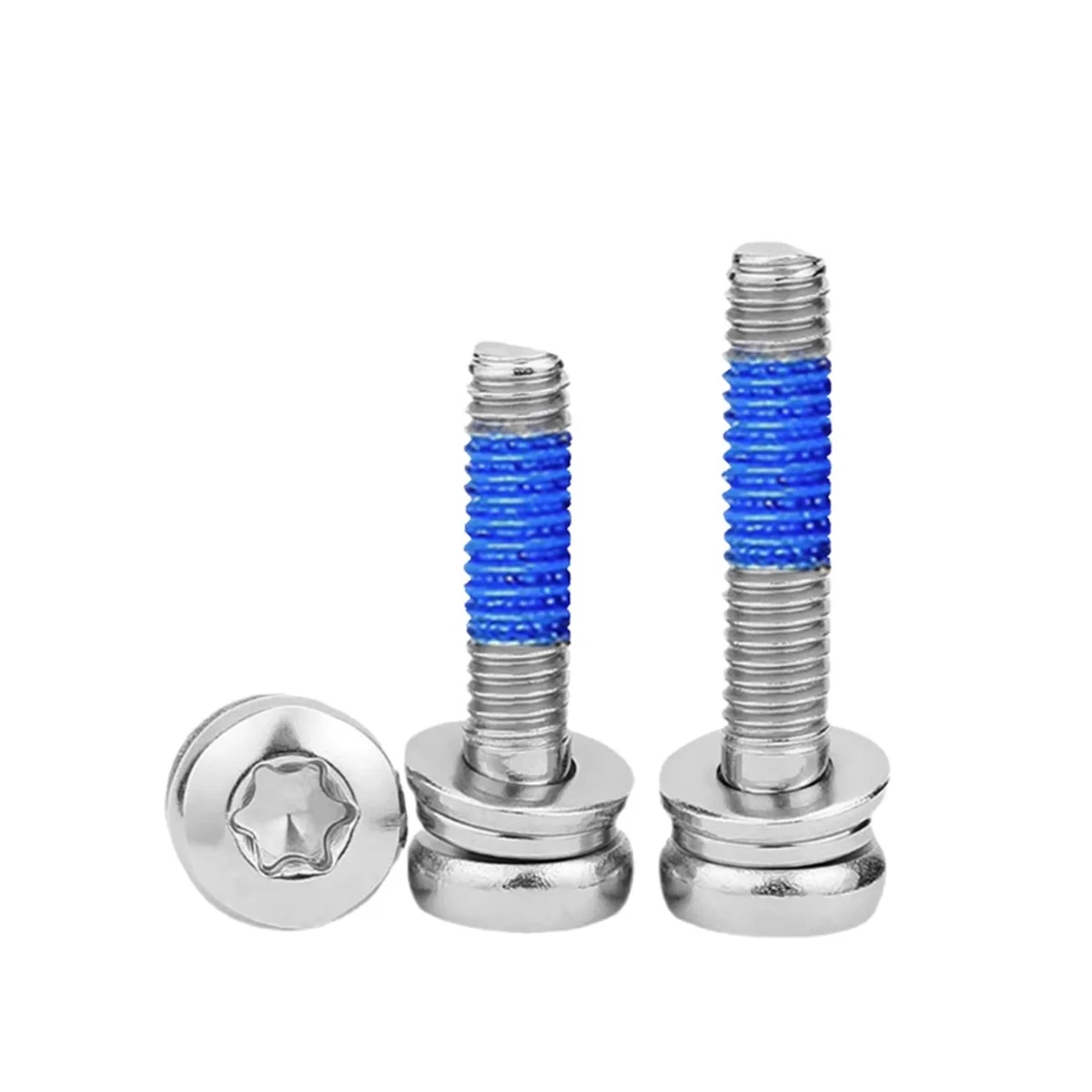 

304 SS Coated With Blue Glue Round Head Plum Blossom Anti-Theft Bolt Flat Washer Spring Washer Three Combination M3M4M5M6