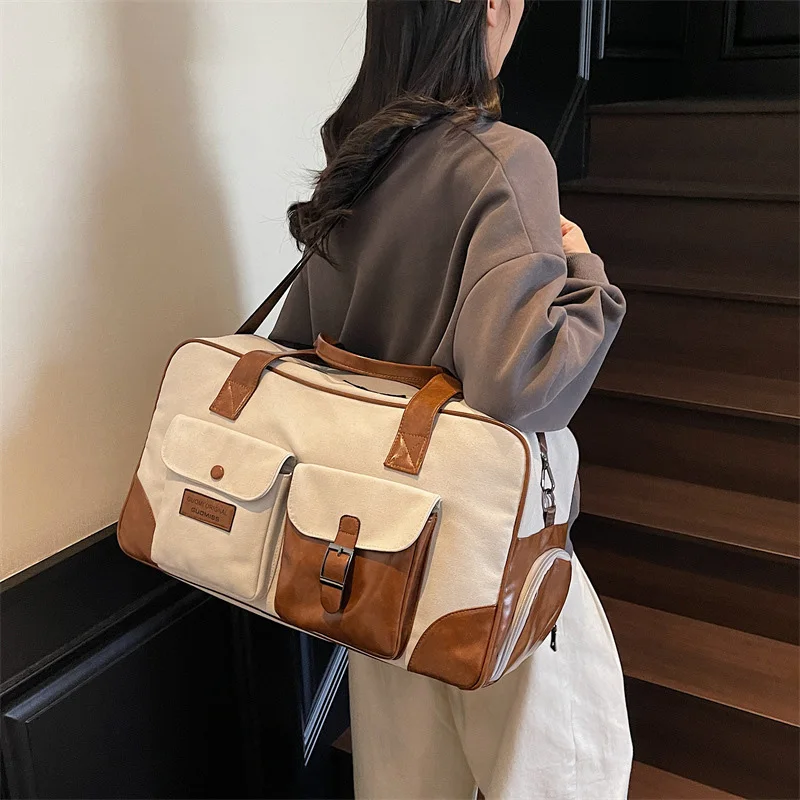 กระเป๋าเดินทางผ้าแคนวาสขนาดใหญ่ Buylor สำหรับผู้ชาย กระเป๋าใส่เสื้อผ้าผู้หญิง กระเป๋าโยคะ ฟิตเนส กระเป๋าอเนกประสงค์ กระเป๋าถือสำหรับเดินทางค้างคืน