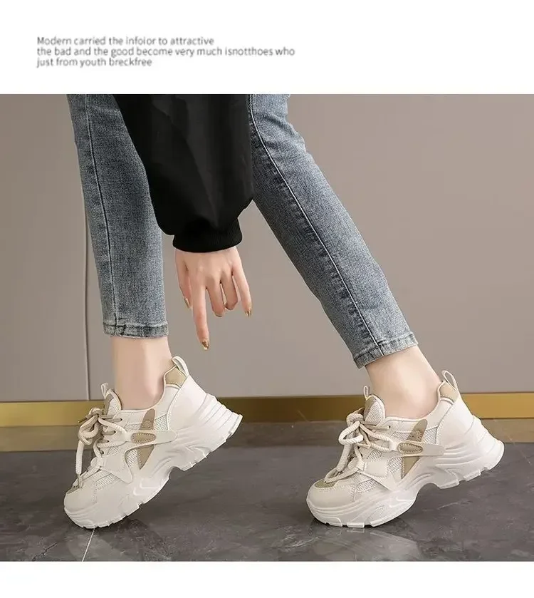 Modische Damen-Dad-Schuhe mit Leder-Obermaterial, Dicker Sohle, Lässige Sportschuhe, Frühling-Herbst Neuer Stil, Atmungsaktiv und Leicht – Detail 12