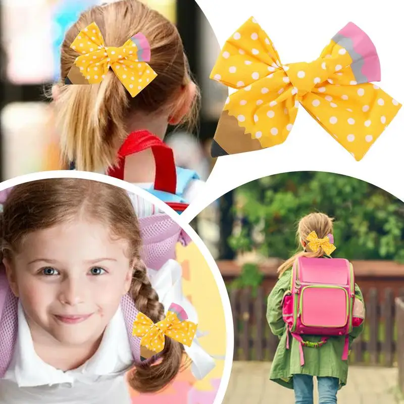 Diadema con estampado de lápiz amarillo para niña, bandanas con lazo, accesorios para el cabello