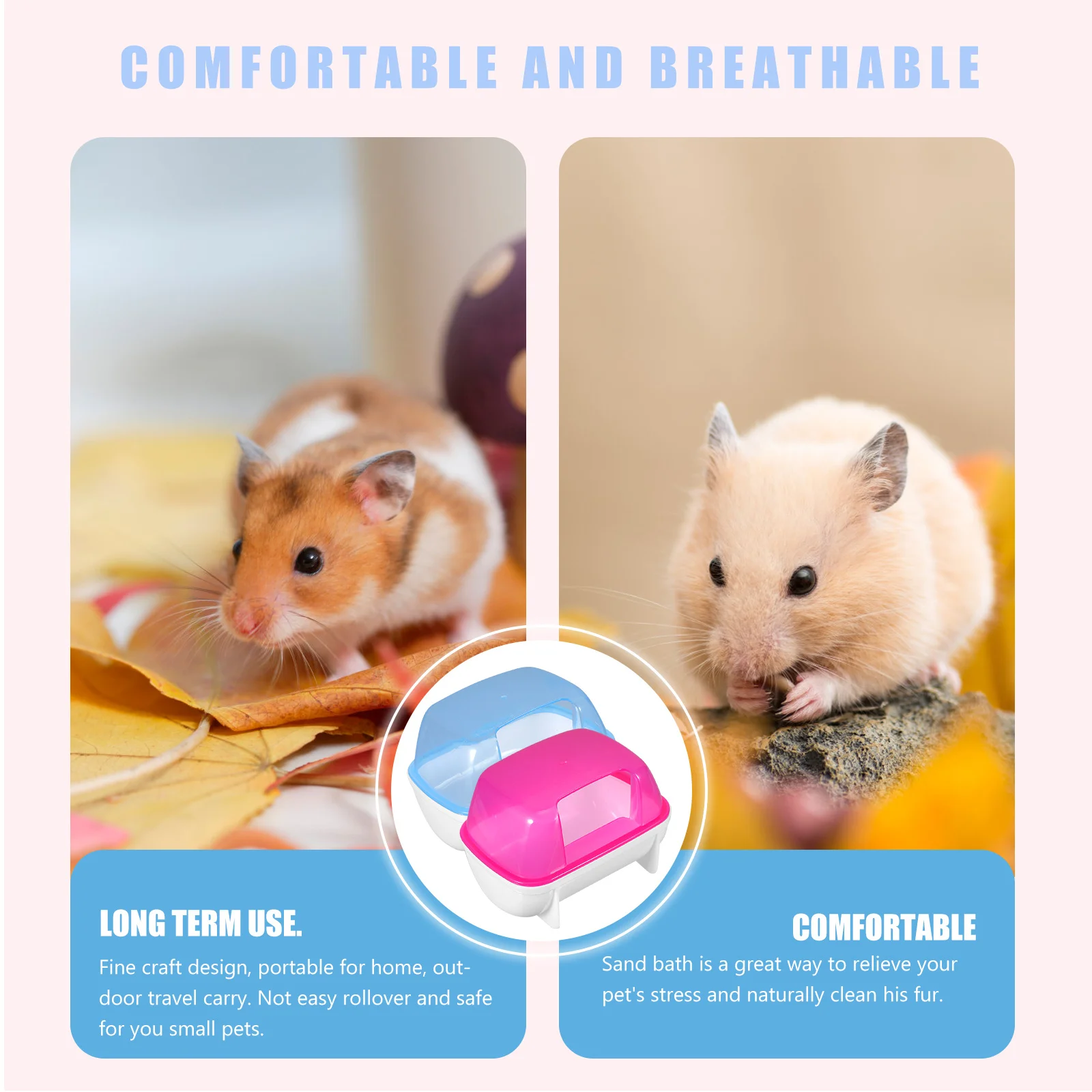 

2Pcs Ecofriendly Plastic Small Pet Sand Bath Durable Transparent Design for Hamster Chinchilla Stress Relief Blue Red