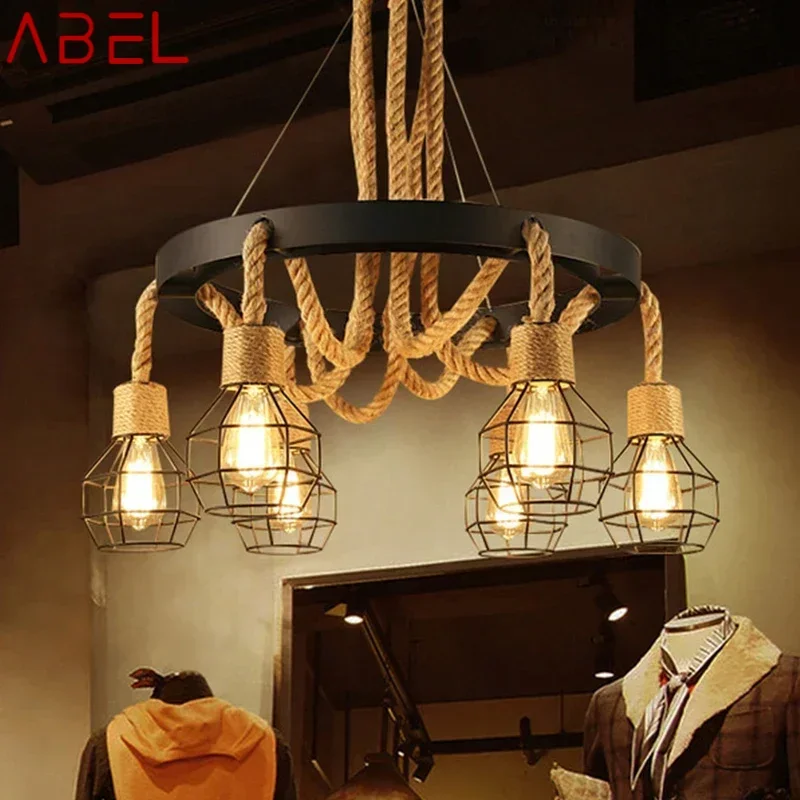 ABEL American Style Retrohemp Rope Chandelier Nostalgic Loft Industrial Style Internet Cafe Restaurant Hot Pot Shop Pendant