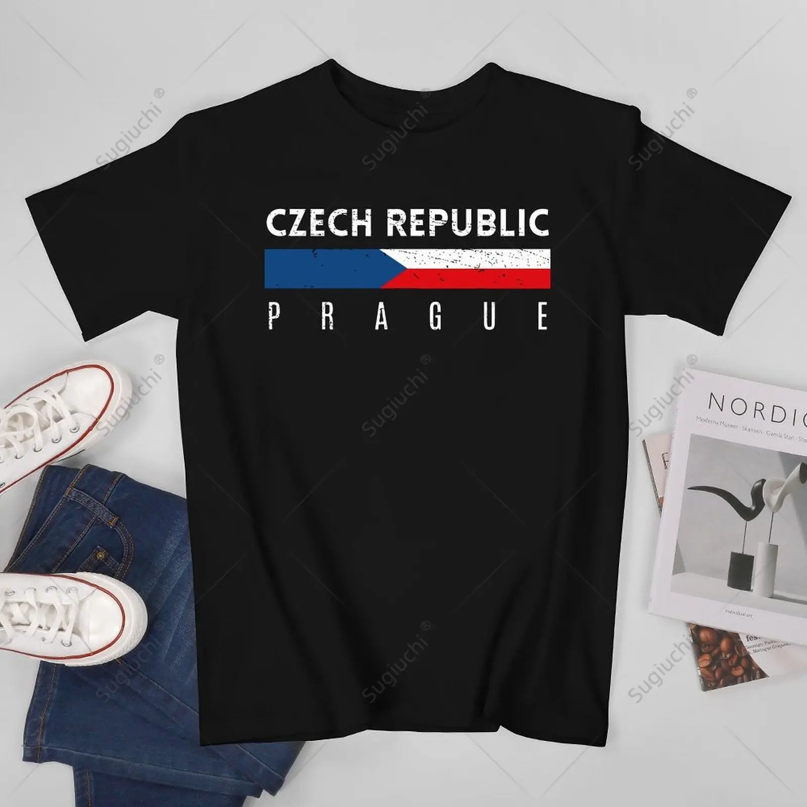 Unisex Men Vintage Czech Republic Flag Matching Souvenirs from Prague Tshirt Tees T Shirts Women Boys 100% Cotton T-Shirt