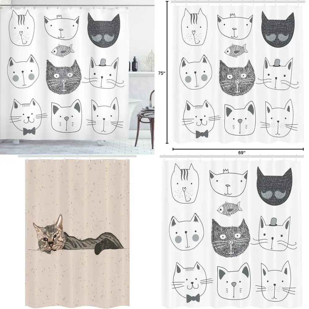 

Причудливая занавеска для душа с изображением кота: галстук-бабочка, корона и юмористический декор для ванной комнаты с изображением рыбы