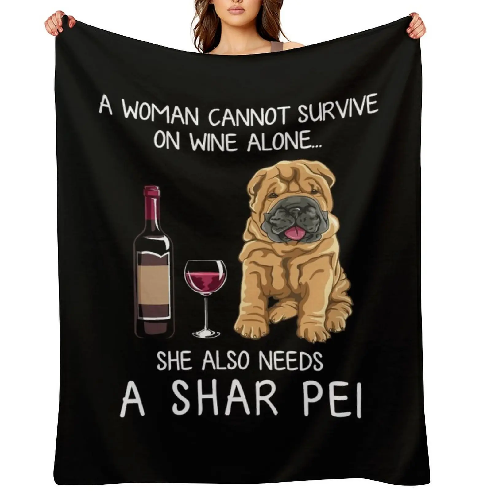 

Shar Pei and wine Funny dog Throw Blanket Soft Beds Bed covers Thermal Soft Blankets
