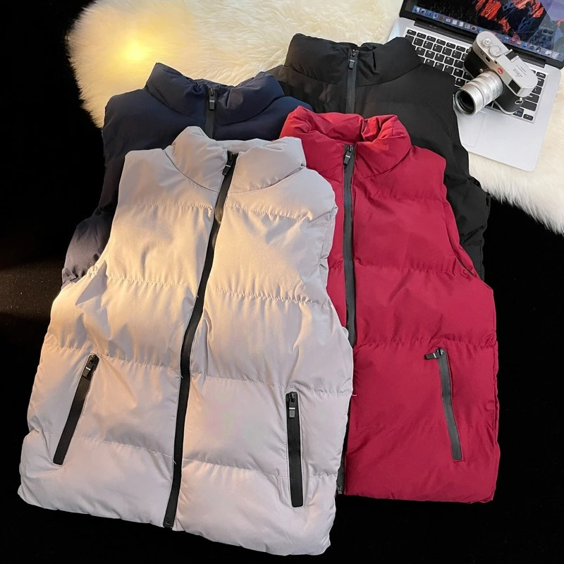 Winter Men Vest Jacket Warm Cotton-padded Windproof Zipper Sleeveless Coat Loose Thicken Stand-up Collar Casual Waistcoat