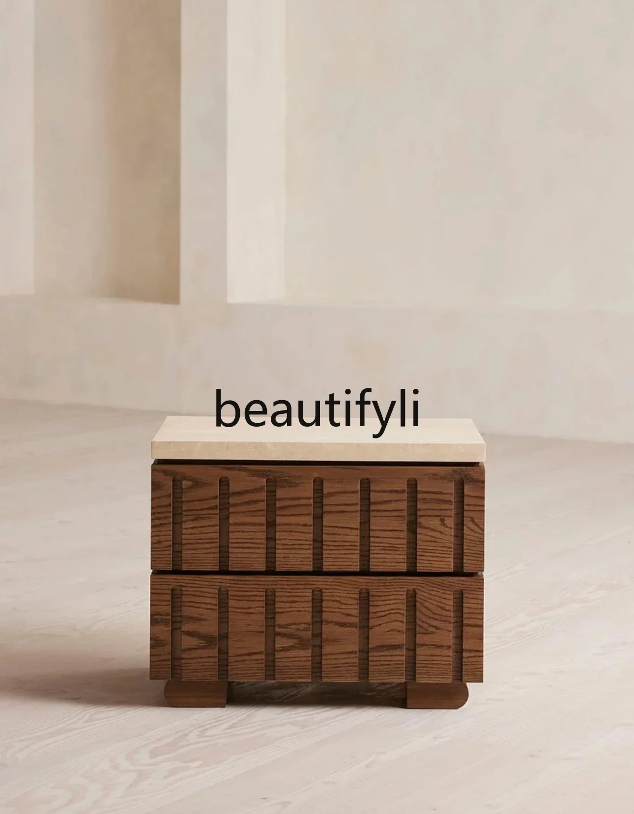 

D80 Medieval furniture retro solid wood bedside table living room bedroom natural travertine storage