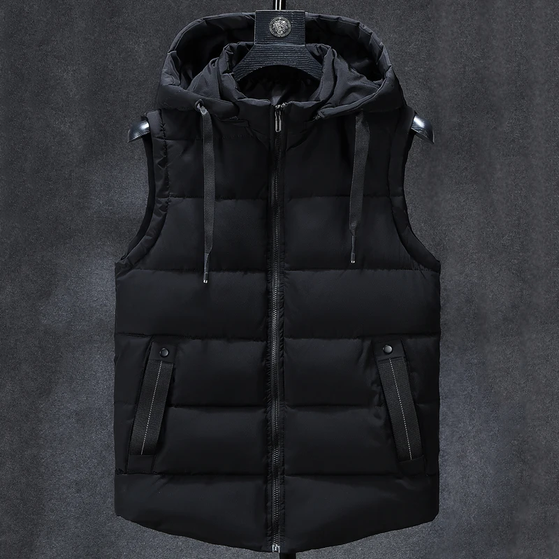 Plus Size L-7XL Brand Men Vest Hooded 2023 New Autumn Winter Sleeveless Jackets For Men Casual Warm Cotton Waistcoat Black Gray