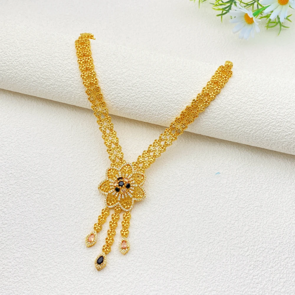 Flora Bridal Engagement 4Pcs Jewelry Set Exquisite Gold Plated Copper Inlaid Zircon Women Bracelet Ring Necklace Earrings