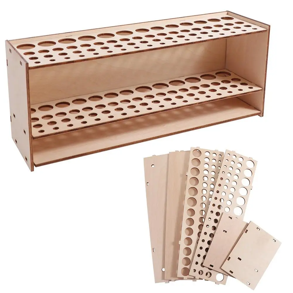 Wooden Frame Paint Brush Holder 67 Holes DIY Watercolor Brush Rack Saving Space Detachable Cosmetic Brushes Shelf