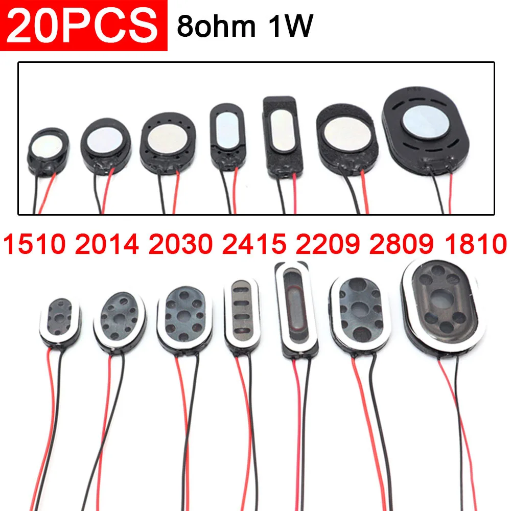 20pcs 8R 1W 8 ohm 1 watt 8Ω Speaker phone tablet micro speaker 1510 2014 2030 2415 2209 2809 1810 small voice horn connector