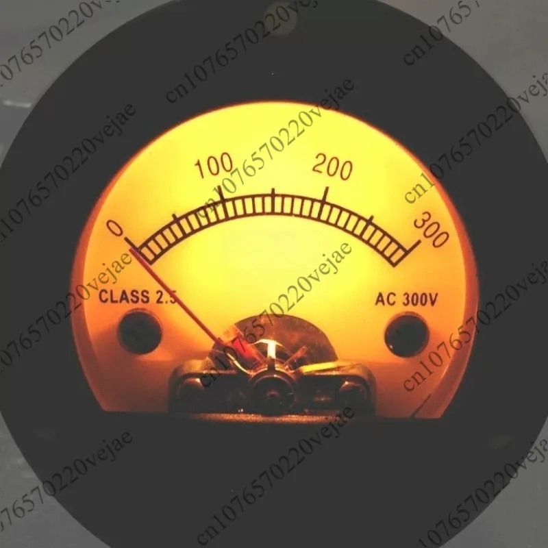 

S52 Round Black Pointer Meter 220V-300V AC Voltmeter Retro Design Yellow Backlight Analog Voltage Gauge
