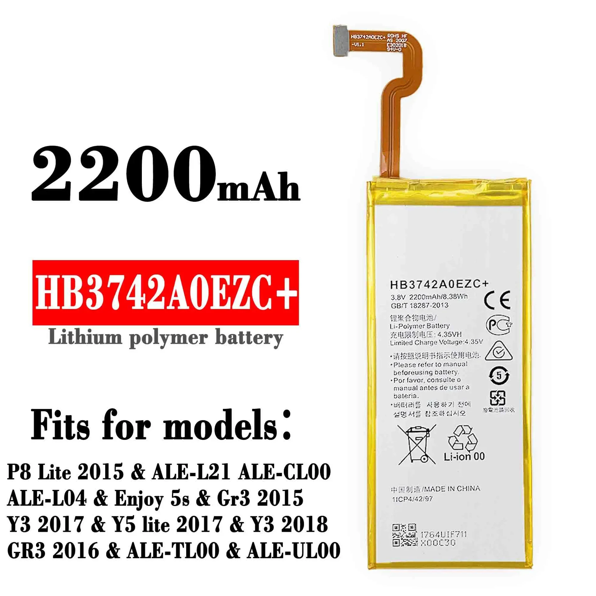 Batería HB3742A0EZC+ para Huawei P8 Lite Ascend P8Lite Enjoy 5s TAG-L21 L22 L23 L01 GR3 Y3 Y5 UL00 2200mAh