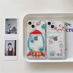 Cute Cartoon Alien Toy Story Rocket Phone Case For iPhone 7 8 Plus X XS XR 12 11 13 14 15 Pro Max Disney Card Holder Cover