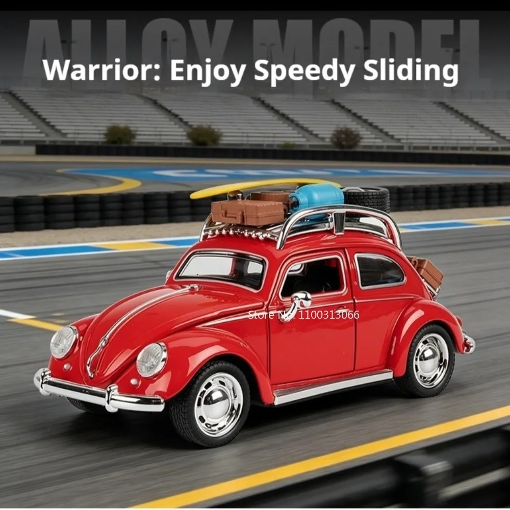 1:32 Scale Beetle Models Toy Off-road Car Alloy Diecast Doors Opened Rubber Tires Sound Light Pull Back Decoration Vehicle Model