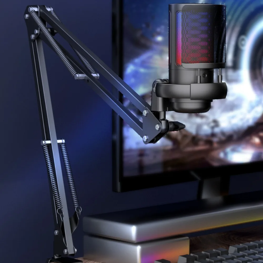 

RGB Light USB Microphone with Arm Stand Condenser Articulated Condenser RGB Mic with Boom Arm Metal Professional