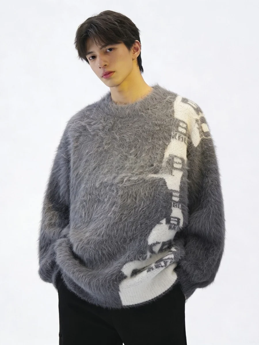 

Мягкий уютный мужской свитер с круглым вырезом, зимний модный брендовый свитер с вышивкой букв, вязаный, теплый, для ношения под одеждой, топ