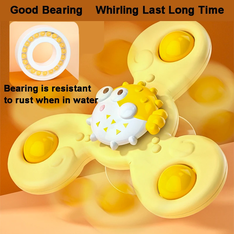 New Cartoon Spinners with Suction Rattles Fidget Baby Bath Toys Funny Bathing Sucker Cup Educational Toys For Children Fish Toy