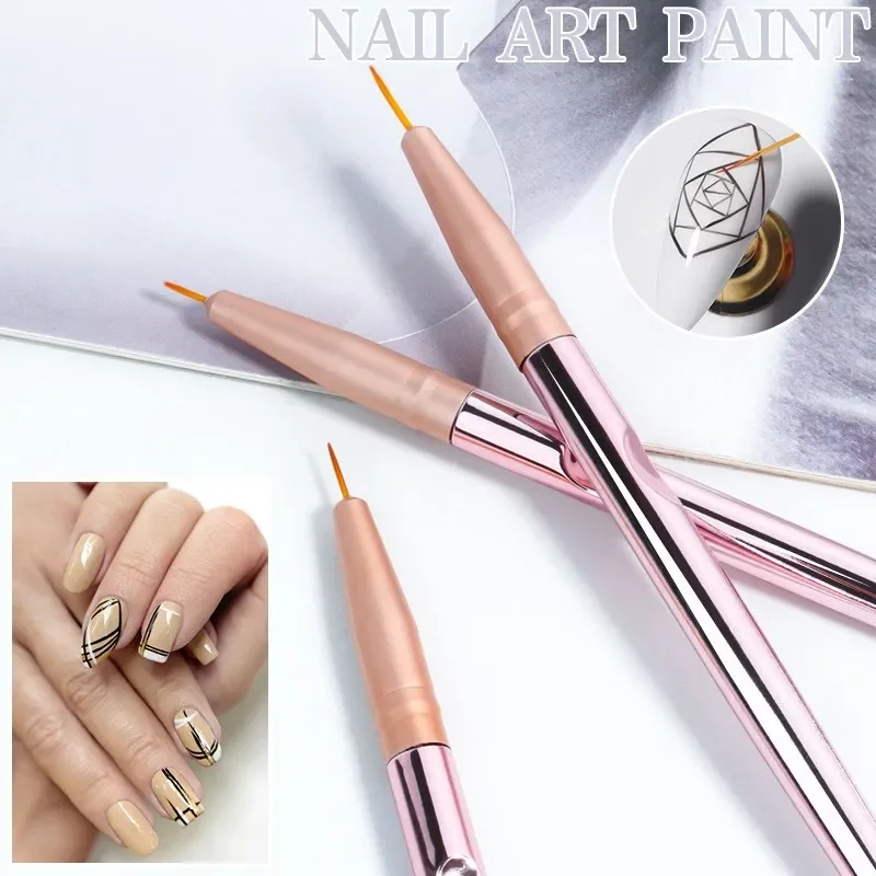 3 pz/set oro rosa nail art linea disegno penna portapenne in metallo testa della penna nylon capelli pennino disegno linea fiore disegno gancio bordo