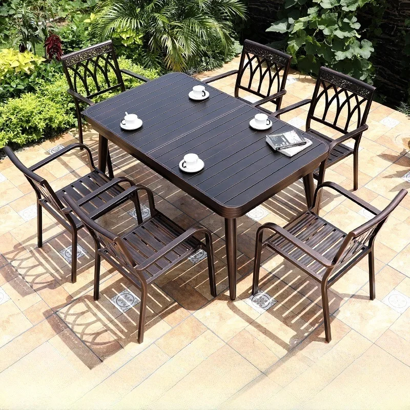 

Outdoor courtyard garden leisure metal table and chairs outdoor terrace retractable aluminum table and chairs combination