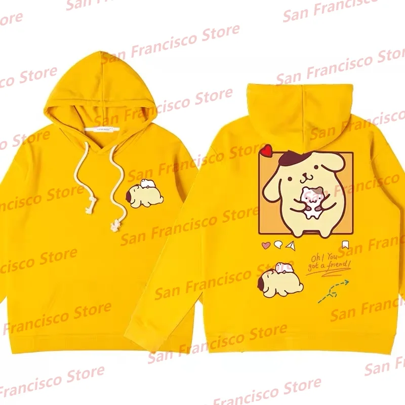 New Autumn/Winter Girl Sanrio Cartoon Pompompurin Print Long Sleeve Hoodie KID/Adult Casual Parent-Child Pullover Couple Sweater