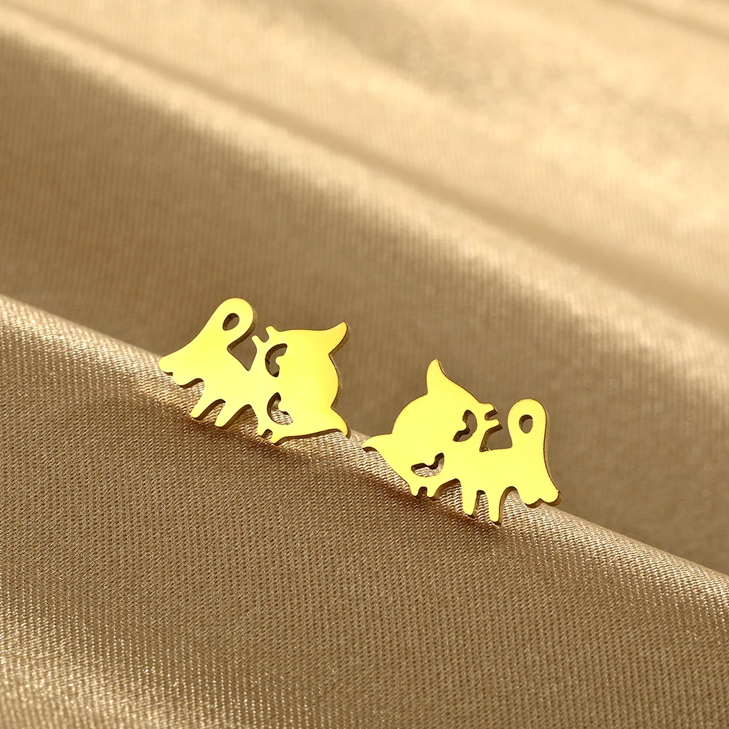 Todorova Stainless Steel Tiny Cat Stud Earrings For Women Men Cute Animal Earrings Female Minimalist Jewelry Gift