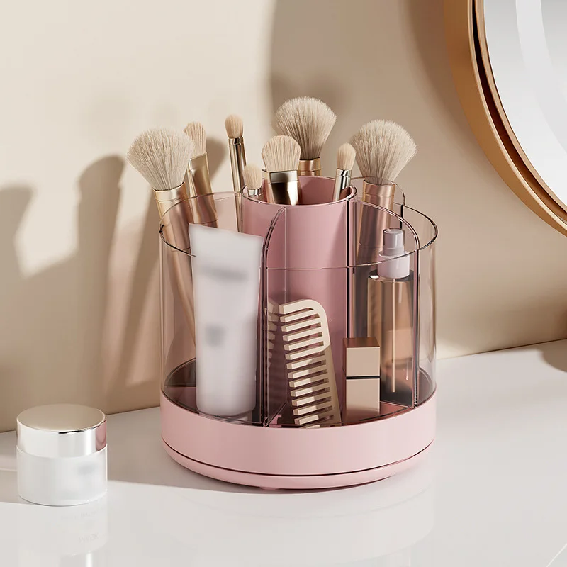 1PC 6 compartments rotating pen holder makeup brush organiser desktop stationery cosmetic storage box