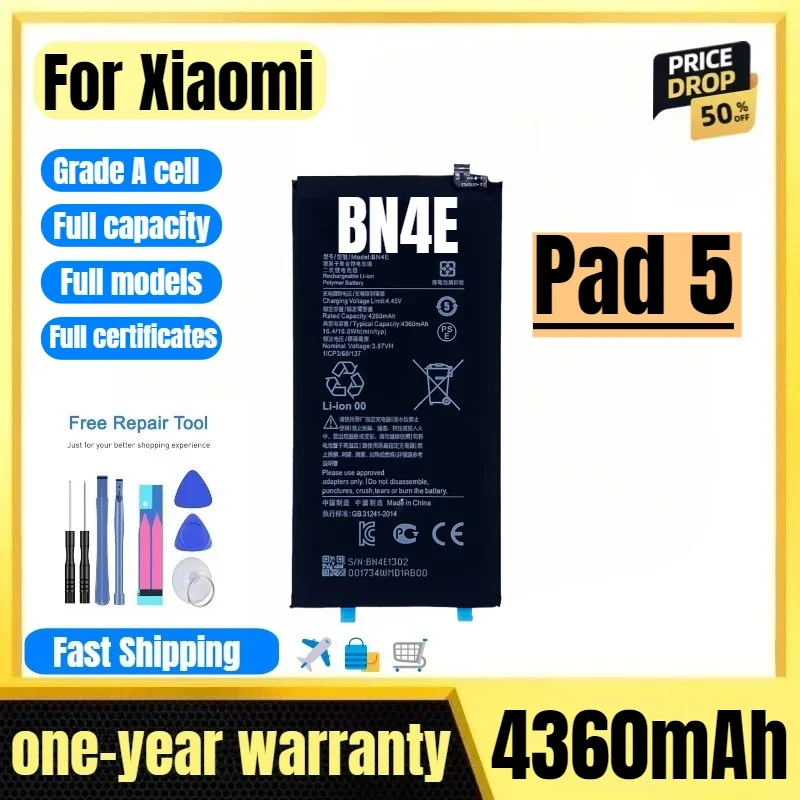 BN4E for Xiaomi Pad 5 Tablet Battery High Quality High Capacity Battery Replacement Bateria Grade A Cell with Tools
