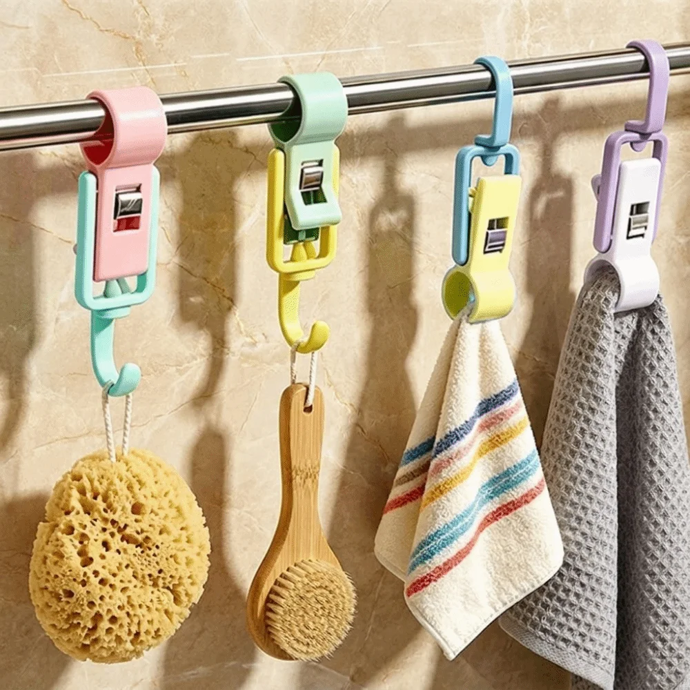 4PCS Multi-functional Plastic Tube Clamp Hook Detachable Space Saving Rod Clip Hook Wall Mounted Dopamine Hook Bathroom