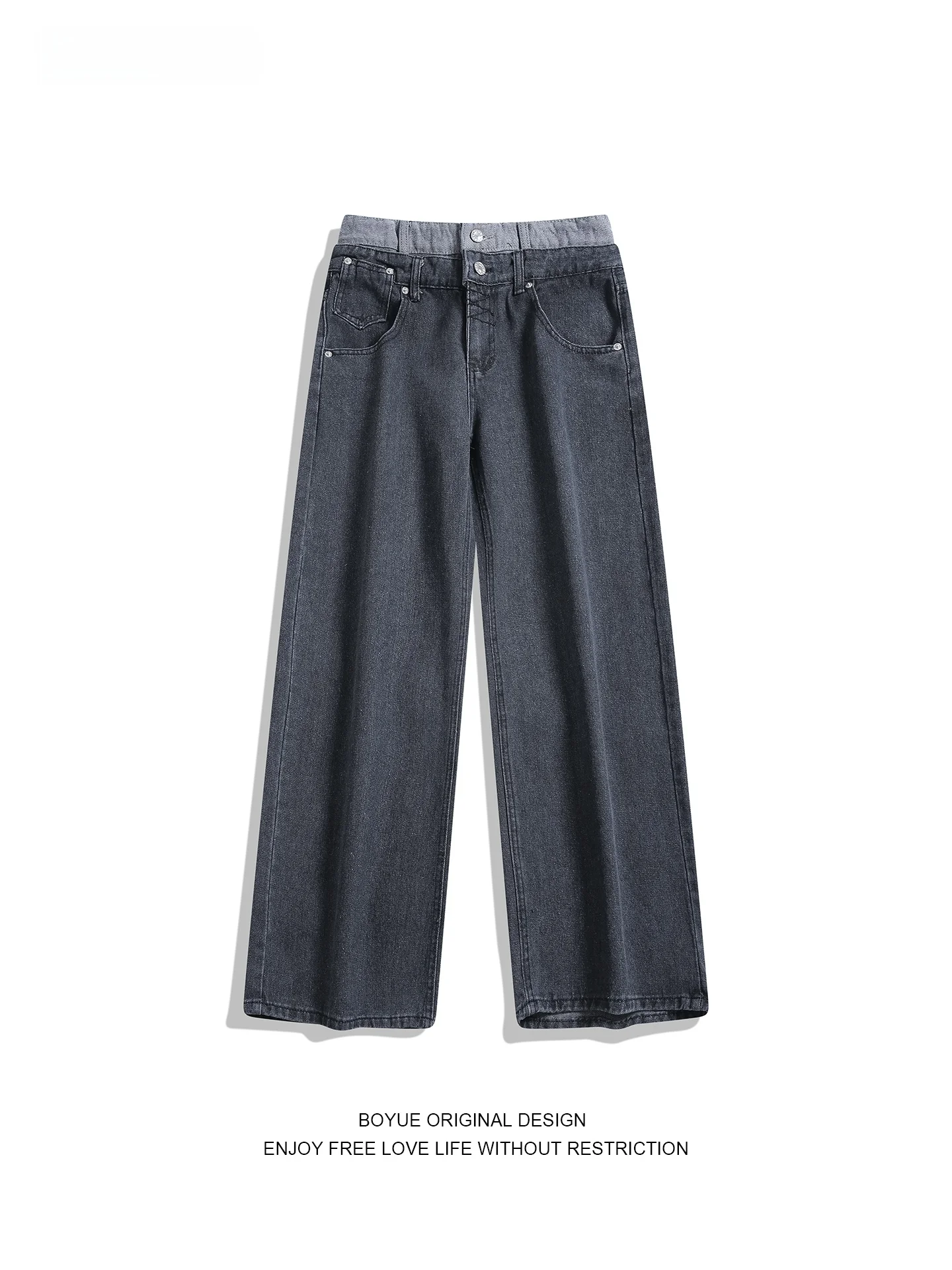 

Мужские джинсы Boyue в американском ретро-стиле, широкие, с двойным поясом, повседневные, из смесового хлопка, для уличного стиля