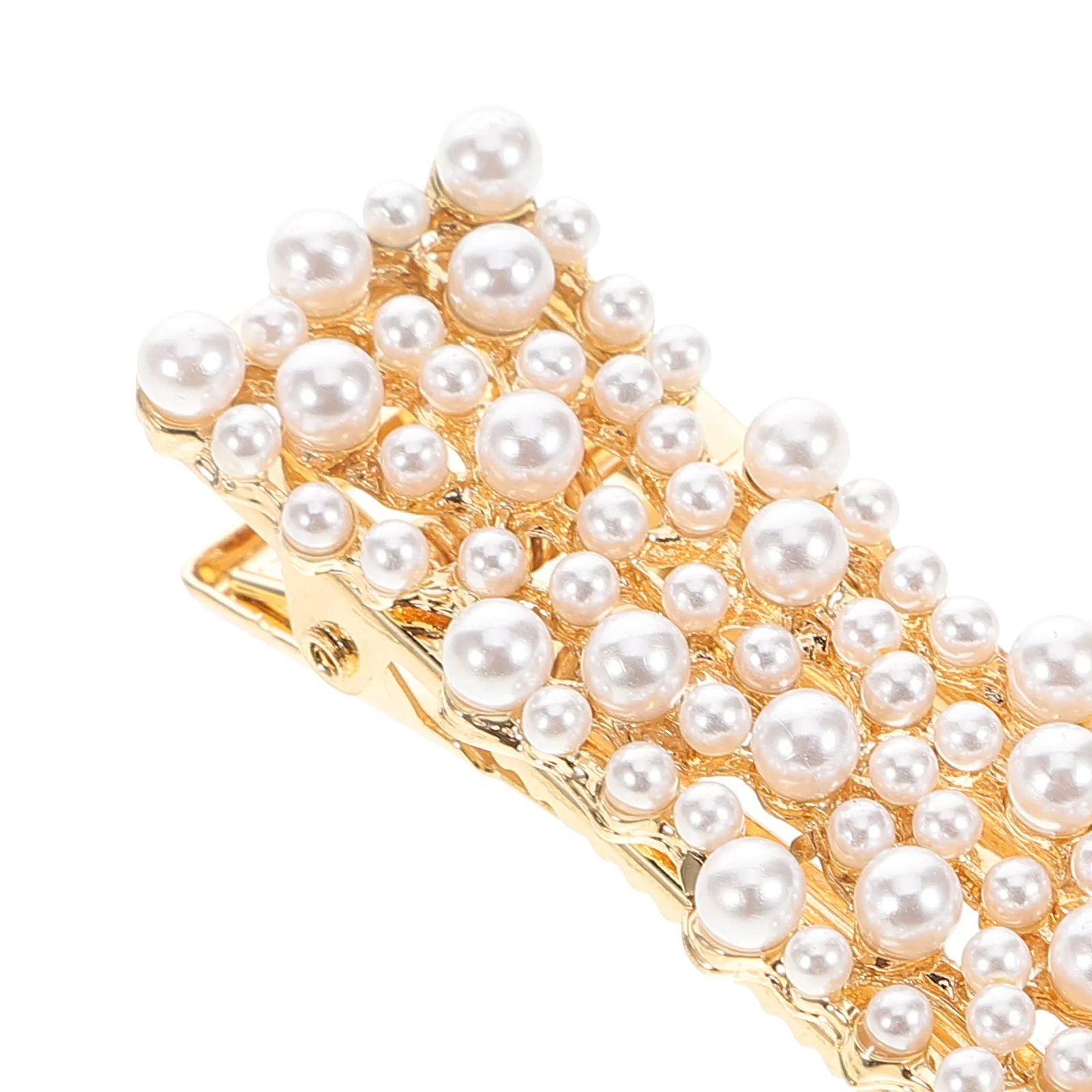 3Pcs Pearl Duck-Billed Hair Clips Elegant Hollow Teardrop Rectangle Slim Design High-Shine Fashion Hairpins for Wedding Party